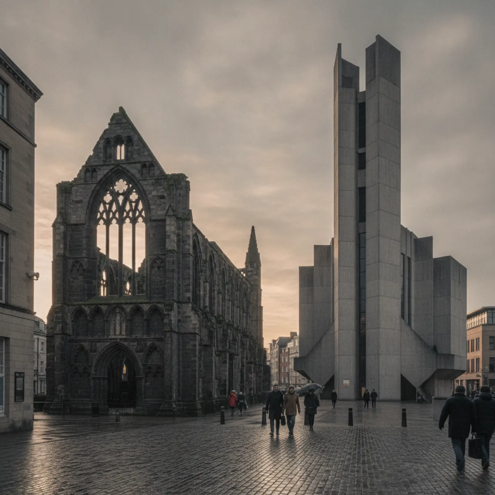 The ruined medieval cathedral beside the modern cathedral in Coventry city centre